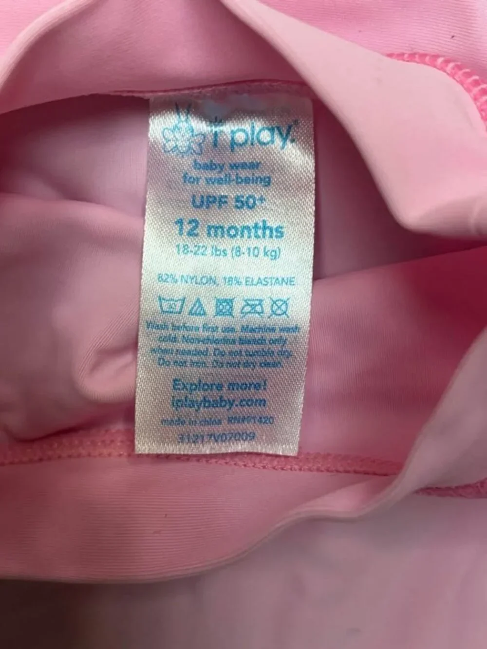 iPlay Rashguard Shirt swim shirt 50+ UPF, Size 12 months Pink